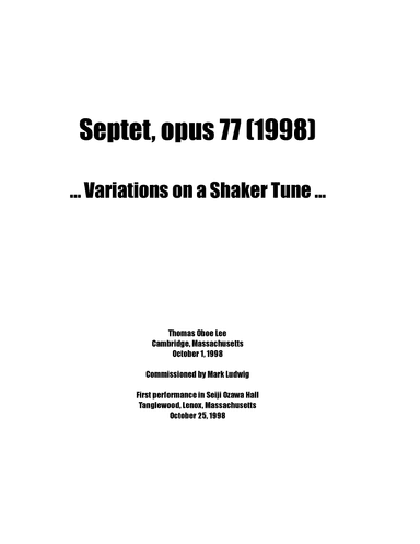 Septet, opus 77 ... Variations on a Shaker Tune (1998) - Score Only