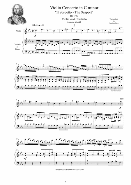 Vivaldi - Violin Concerto in C minor RV 199 'The Suspect' for Violin and Cembalo (or Piano) (arr. Santino Cara)