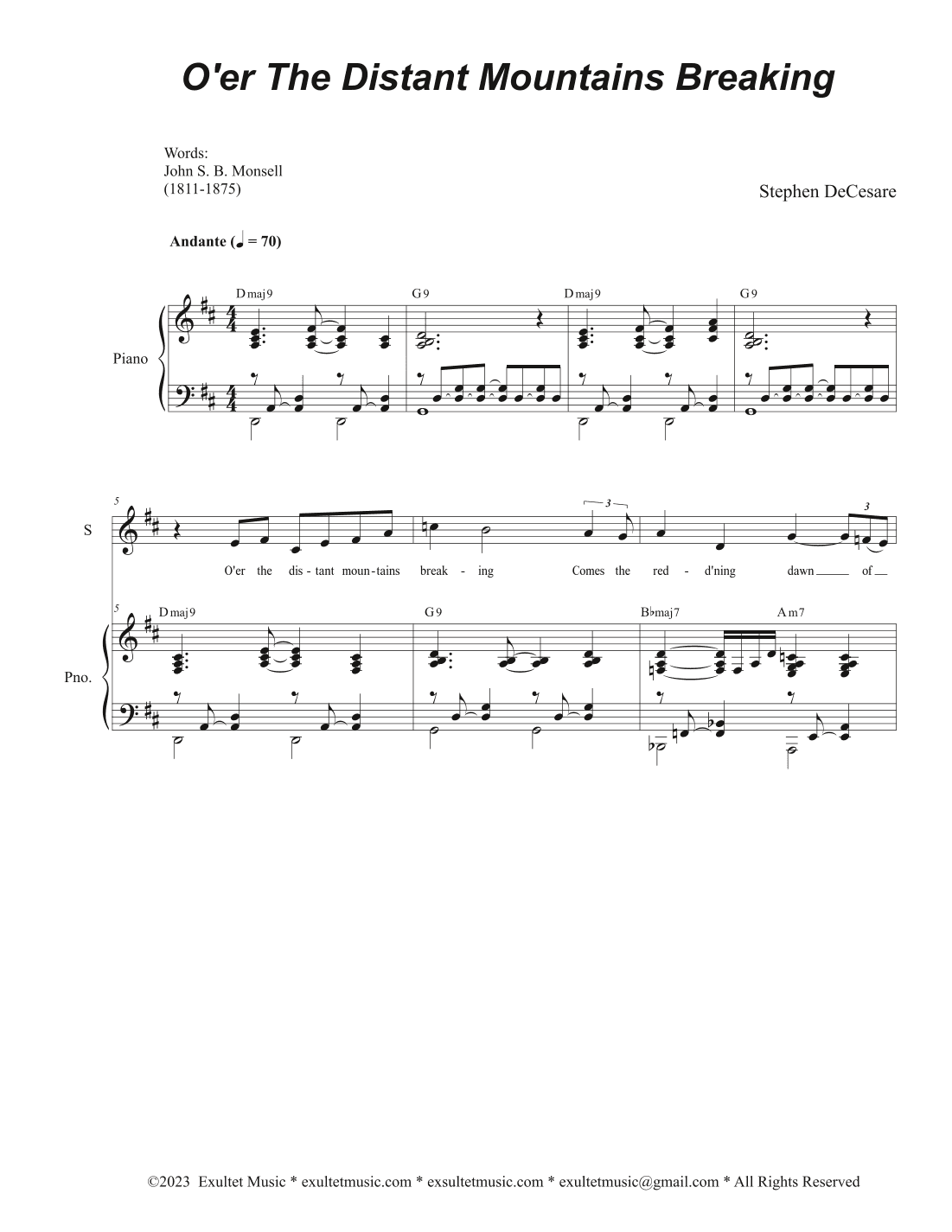 O'er The Distant Mountains Breaking (Vocal Quartet - (SATB)