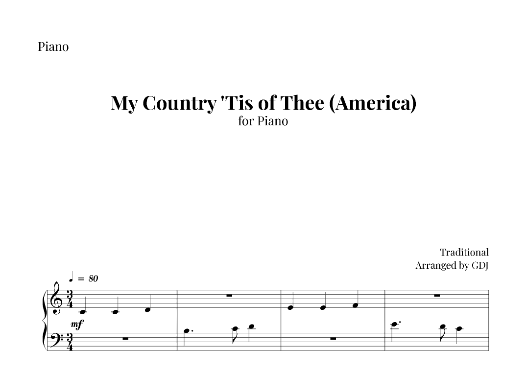 My Country 'Tis of Thee (America) (arr. GDJ)