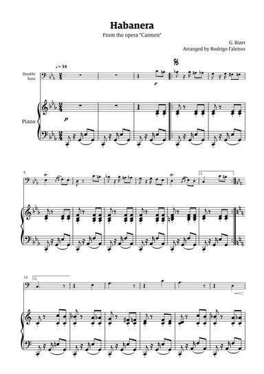 Habanera (for solo double bass w/ piano accompaniment) (arr. Rodrigo Faleiros)
