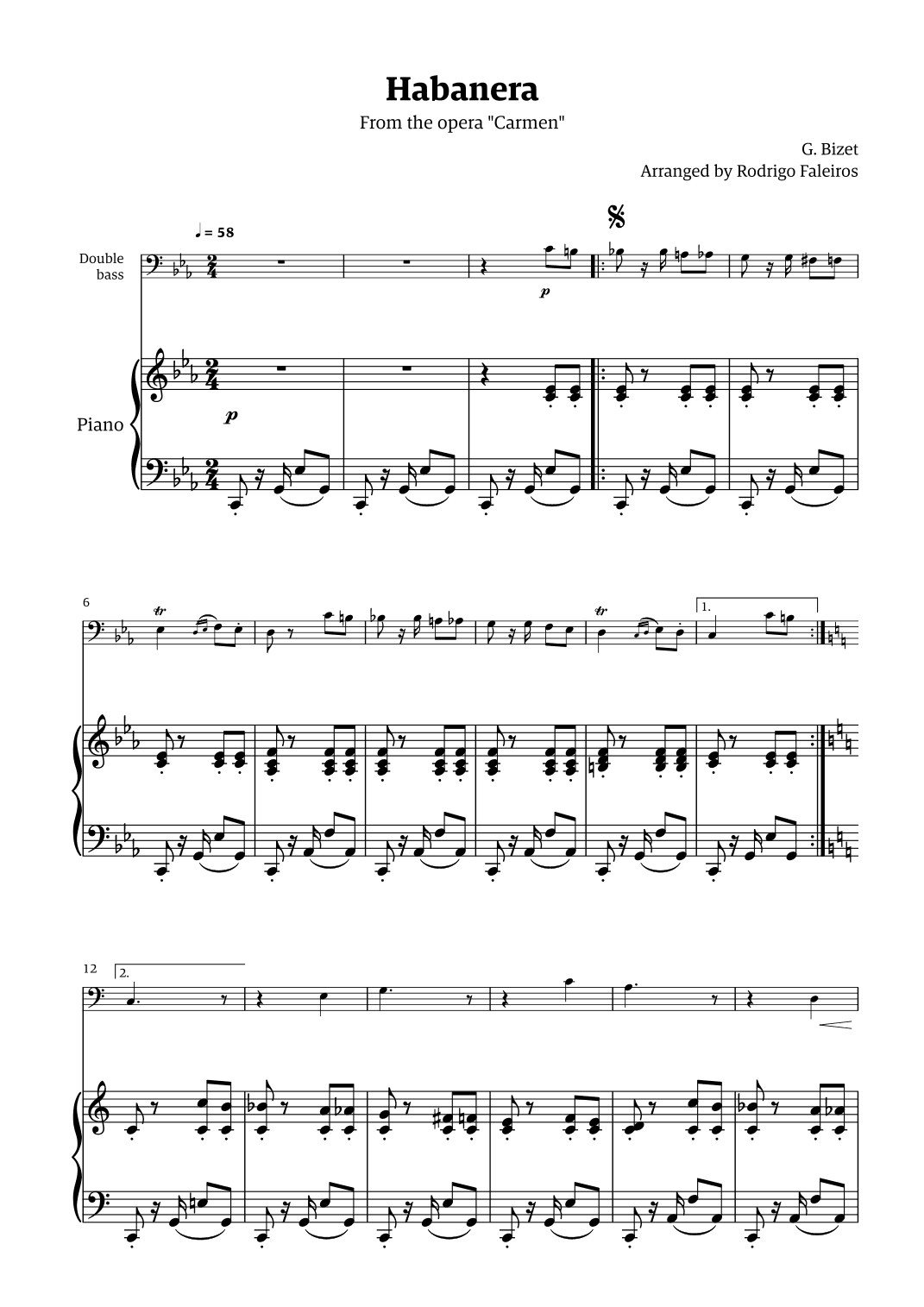 Habanera (for solo double bass w/ piano accompaniment) (arr. Rodrigo Faleiros)