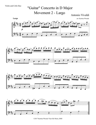 Vivaldi "Guitar" Concerto in D for Violin/Cello Duo -Mvt 2 (arr. Katrina Wreede)