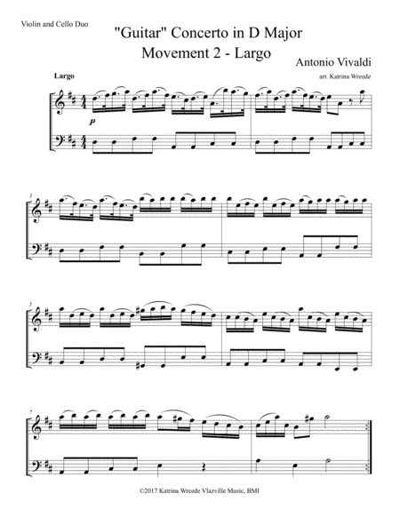 Vivaldi "Guitar" Concerto in D for Violin/Cello Duo -Mvt 2 (arr. Katrina Wreede)