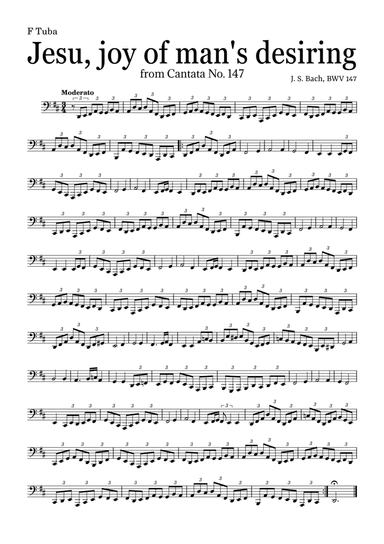 JESU, JOY OF MAN'S DESIRING by Bach - easy version for F Tuba and piano with chords (arr. Leyandder Trustworthy)