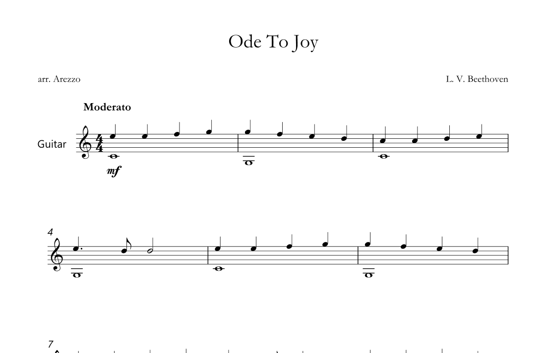 ode to joy guitar in c arezzo sheet music engraver (arr. Arezzo Music)