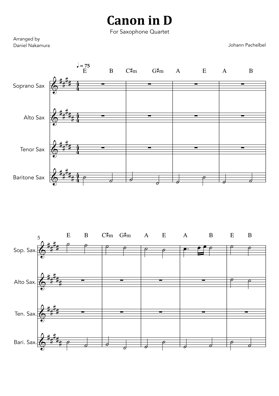 Canon In D (for Saxophone Quartet) (arr. Daniel Nakamura)