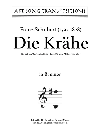 SCHUBERT: Die Krähe, D. 911 no. 15 (transposed to F minor, bass clef) (arr. ArtSongTranspositions.com)
