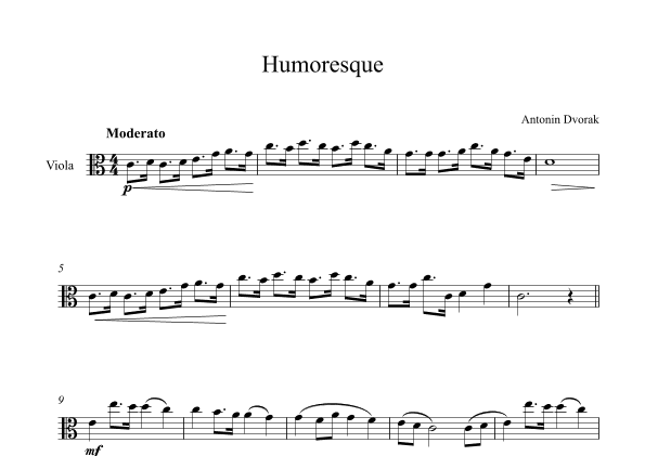 Humoresque - Antonin Dvorak (Viola) (arr. Digital Book Music)