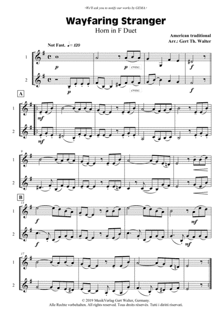 Wayfaring Stranger (arr. Gert Th. Walter)