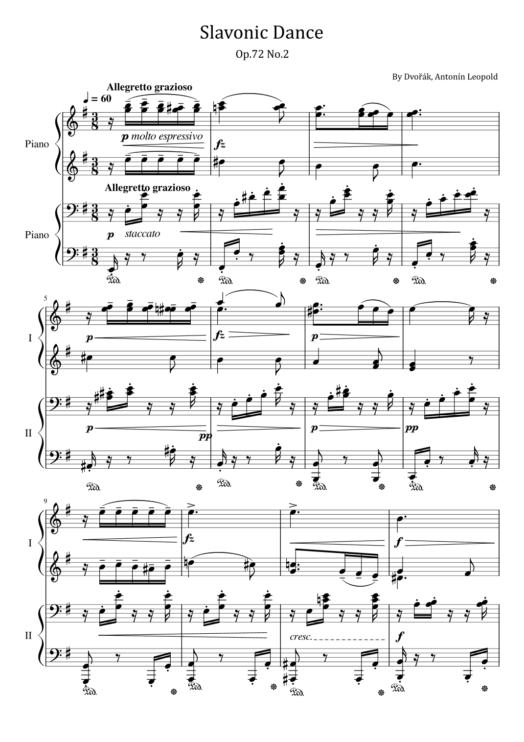 Slavonic Dance Op.72 No.2 - Antonín Leopold Dvorak - Piano Duet (arr. poon)
