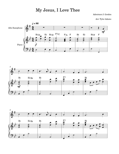 My Jesus, I Love Thee (Alto Sax Solo and Piano) (arr. Tyler Adams)