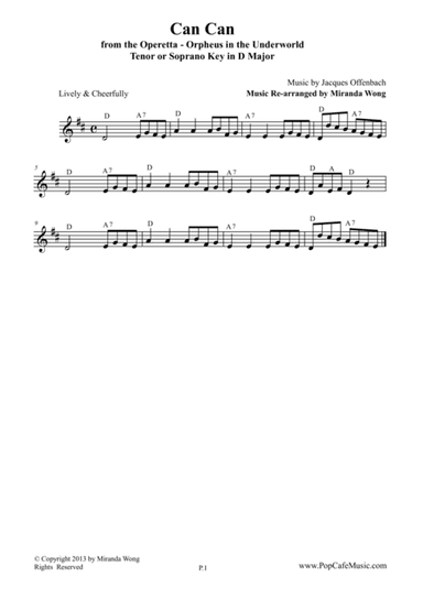 Can Can - (from Orpheus In The Underworld) in D - Tenor or Soprano Saxophone Solo (arr. Miranda Wong)