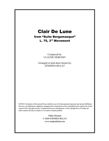 Clair De Lune (Debussy) - Lead sheet (key of C) (arr. Stephen Bulat)