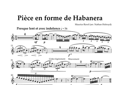 Pièce en forme de habanera (arr. for B-flat saxophone and harp) Saxophone Part (arr. Nathan Holroyd)