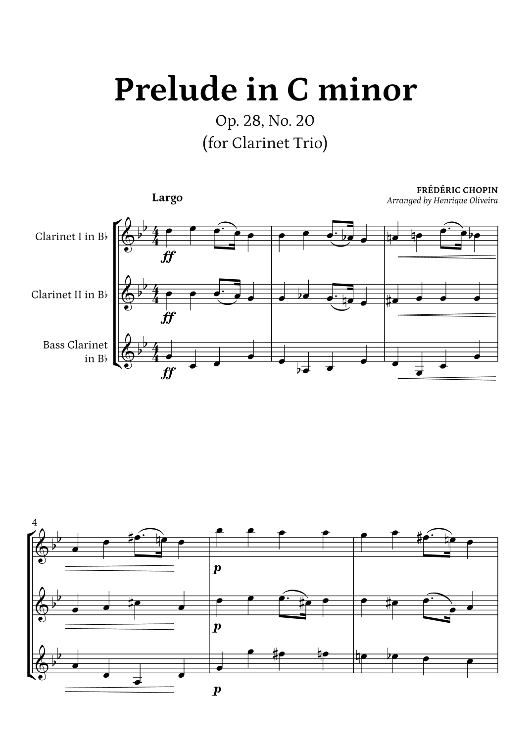Prelude Op. 28, No. 20 (Clarinet Trio) - Frédéric Chopin (arr. Henrique Oliveira)
