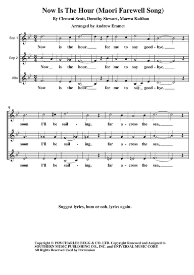 Now Is The Hour (maori Farewell Song) (arr. Andrew Emmet)