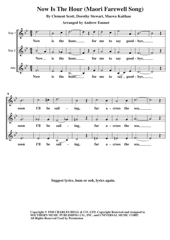 Now Is The Hour (maori Farewell Song) (arr. Andrew Emmet)