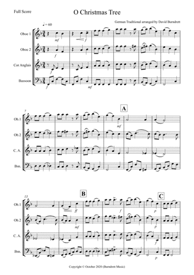 O Christmas Tree for Double Reed Quartet (arr. David Burndrett)