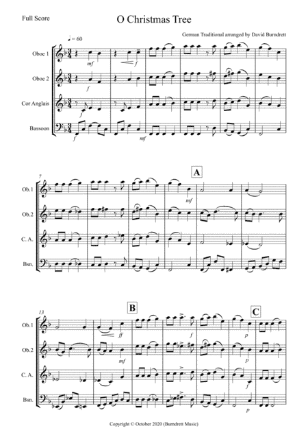 O Christmas Tree for Double Reed Quartet (arr. David Burndrett)