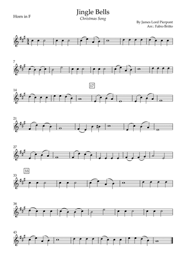 Jingle Bells (Christmas Song) for Horn in F Solo (arr. Fabio Britto)