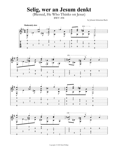 Selig, wer an Jesum denkt (Blessed, He Who Thinks on Jesus) BWV 498 (arr. Mark Phillips)