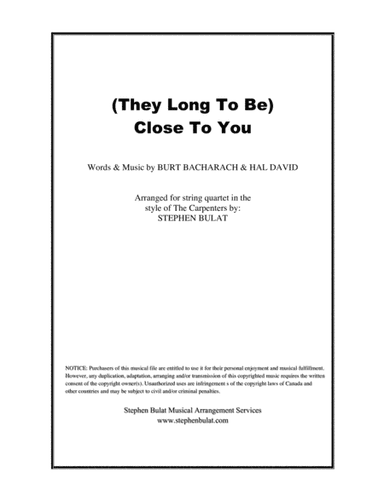 (they Long To Be) Close To You (arr. Stephen Bulat)
