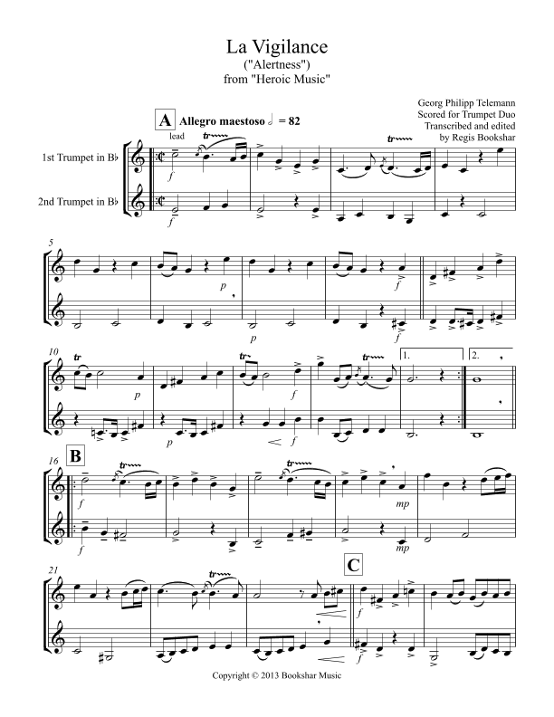 La Vigilance (from "Heroic Music") (Bb) (Trumpet Duo) (arr. Regis Bookshar)