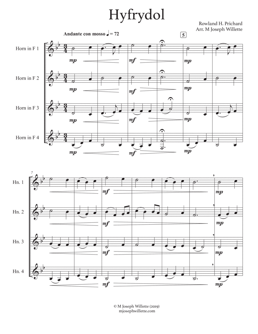 Hyfrydol - Horn Quartet (arr. M Joseph Willette)