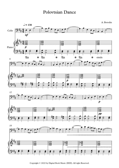 Polovtsian Dance - Alexander Borodin (Cello + Piano) (arr. Digital Book Music)