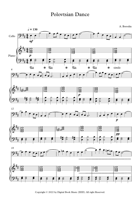 Polovtsian Dance - Alexander Borodin (Cello + Piano) (arr. Digital Book Music)
