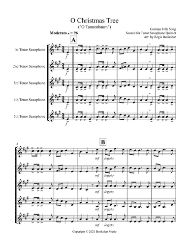 O Christmas Tree (G) (Tenor Saxophone Quintet) (arr. Regis Bookshar)