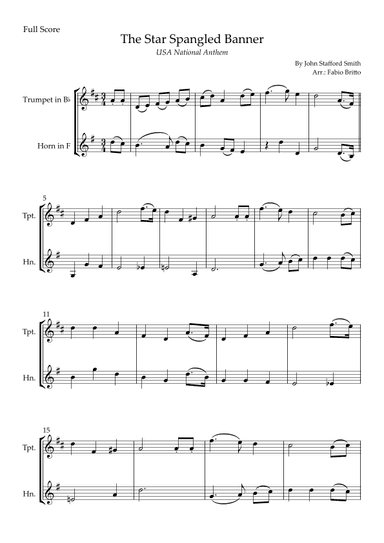 The Star Spangled Banner (USA National Anthem) for Trumpet in Bb & Horn in F Duo (arr. Fabio Britto)