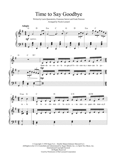 Time To Say Goodbye (arr. Nicole Leonard)
