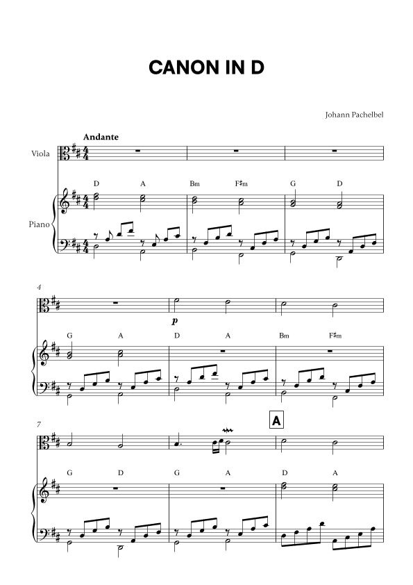 Canon in D (for Viola and Piano) (arr. Cadenza Editions)