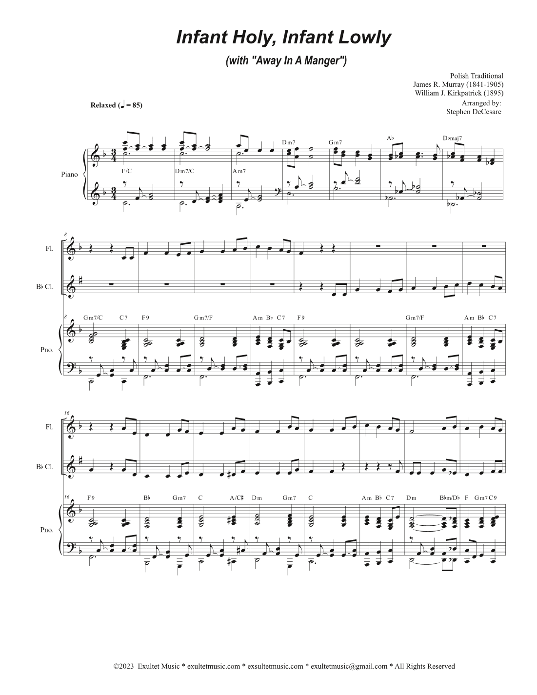 Infant Holy, Infant Lowly (with "Away In A Manger") (Duet for Flute and Bb-Clarinet) (arr. Stephen DeCesare)