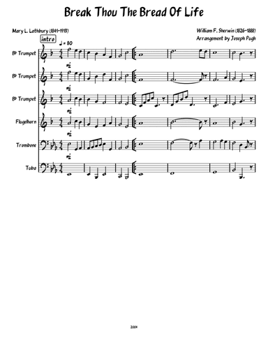 Break Thou The Bread Of Life(Brass Sextet) (arr. Joseph Pugh)