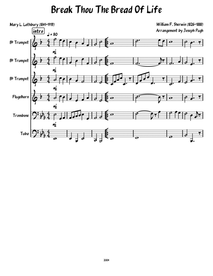 Break Thou The Bread Of Life(Brass Sextet) (arr. Joseph Pugh)