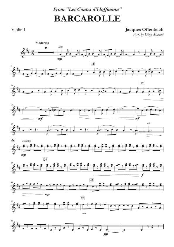 Offenbach's Barcarolle for String Quartet (arr. Diego Marani)