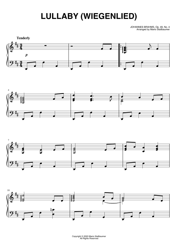 Brahms' Lullaby (Wiegenlied, Op. 49, No. 4) (arr. Mario Stallbaumer)