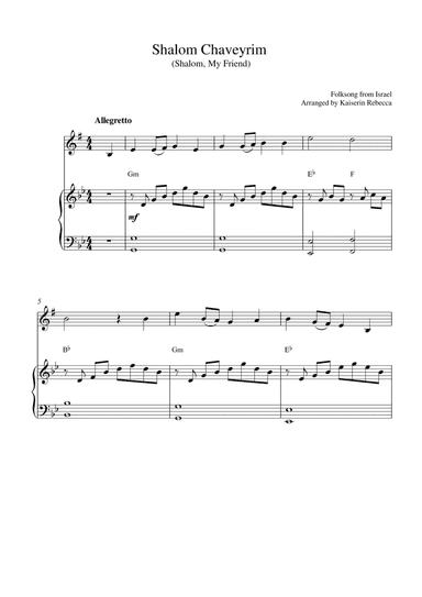 Shalom Chaveyrim (Shalom, My Friend) (for alto saxophone solo and piano accompaniment) (arr. Kaiserin Rebecca)