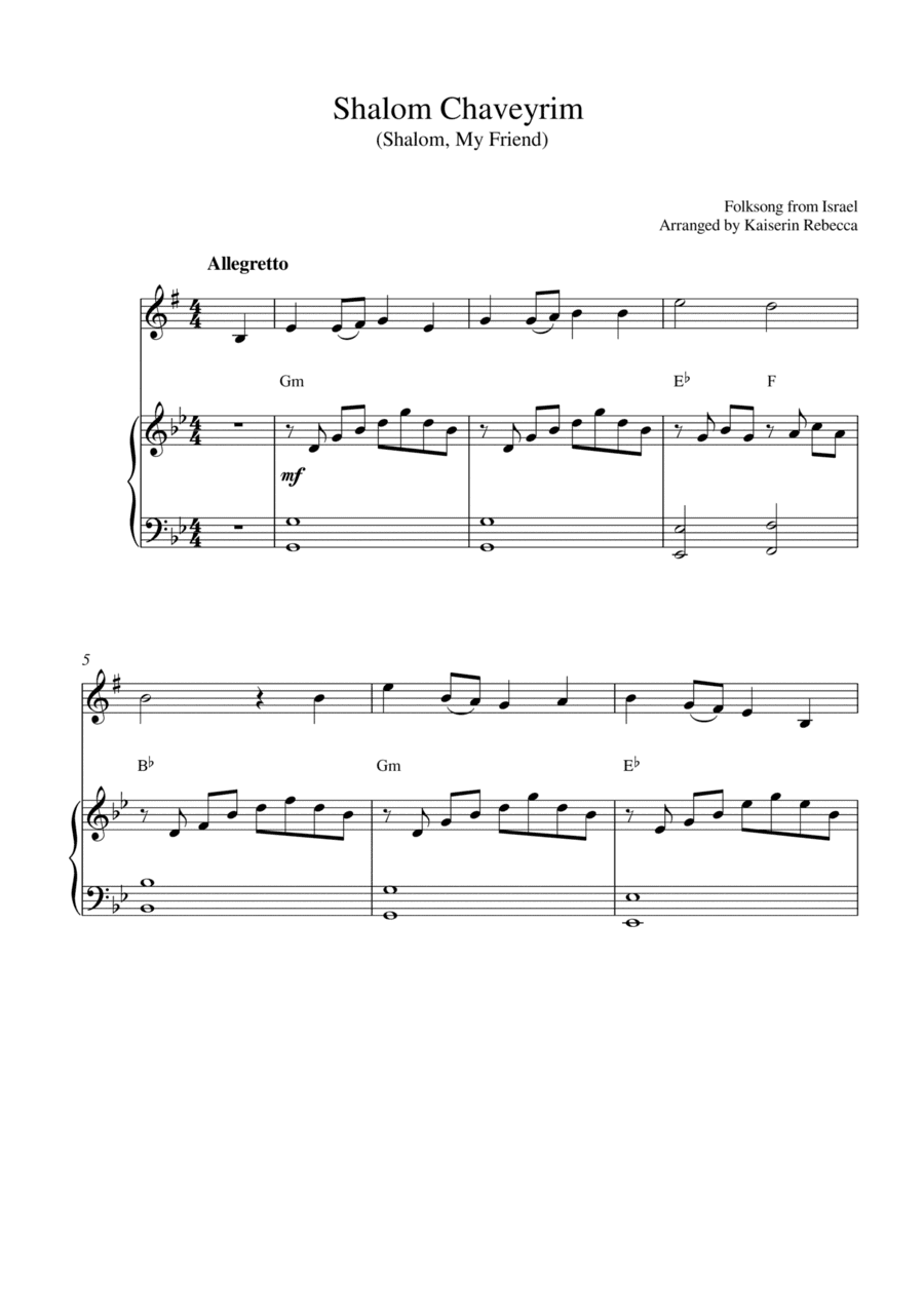 Shalom Chaveyrim (Shalom, My Friend) (for alto saxophone solo and piano accompaniment) (arr. Kaiserin Rebecca)