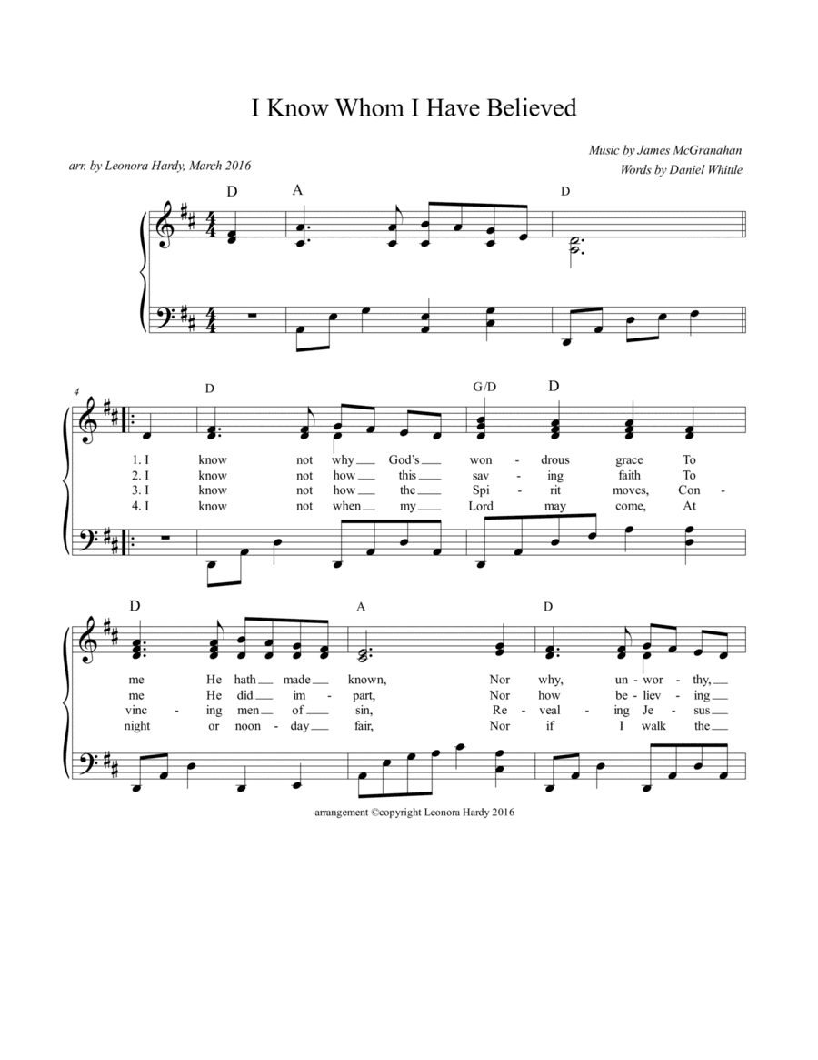 I Know Whom I Have Believed (I Know Not Why God's Wondrous Grace) (arr. Leonora Hardy)
