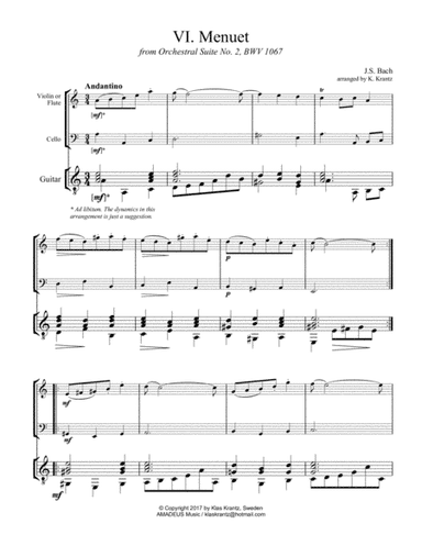 Menuet Suite 2 BWV 1067 for violin, cello and guitar (arr. K. Krantz)