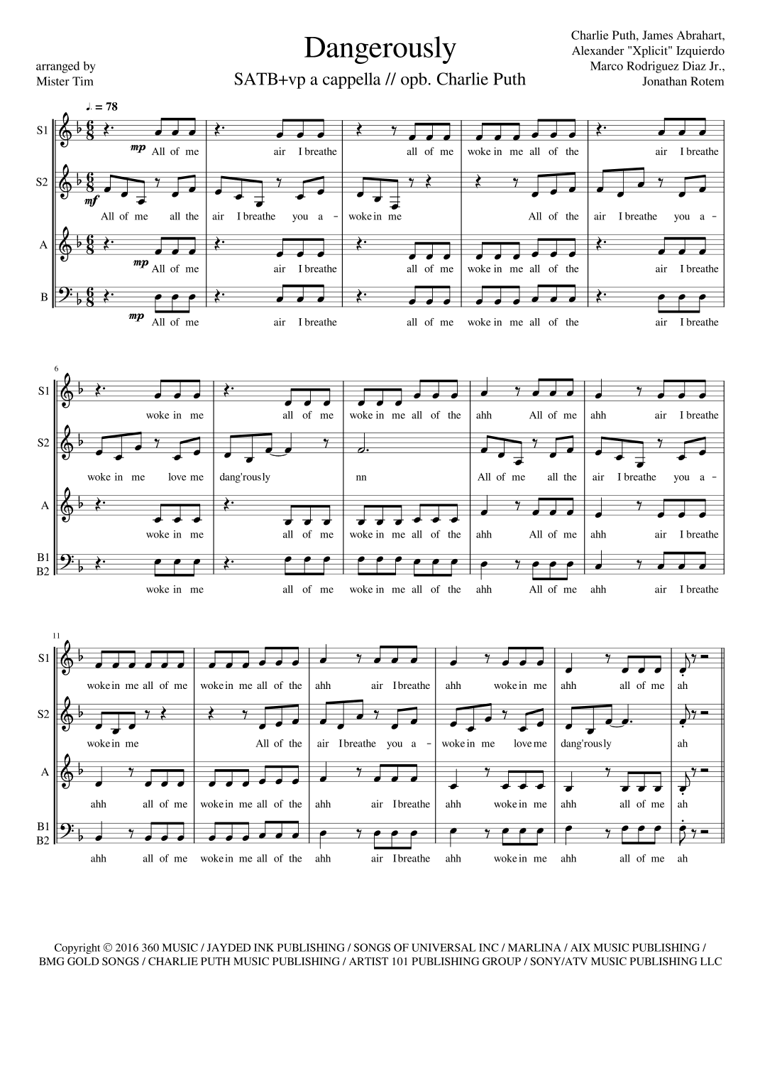 Dangerously (arr. Mister Tim)