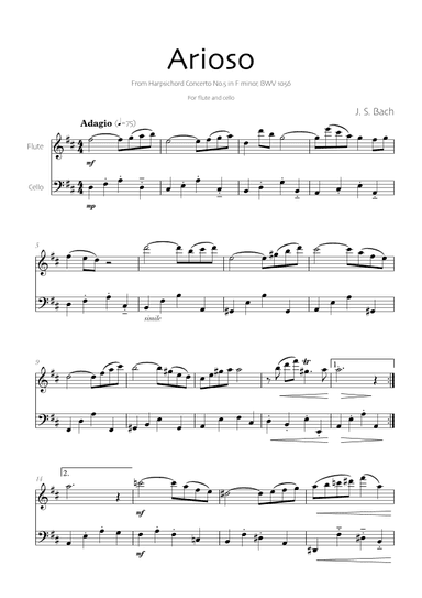 Arioso - Bach (Flute and Cello) (arr. Robin Hood Editions)