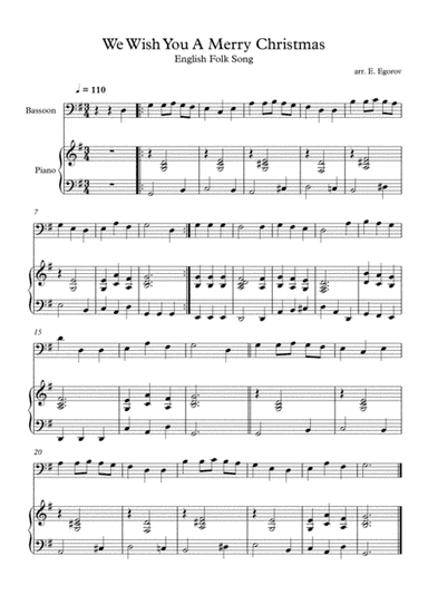 We Wish You A Merry Christmas, English Folk Song, For Bassoon & Piano (arr. Eugene Egorov)