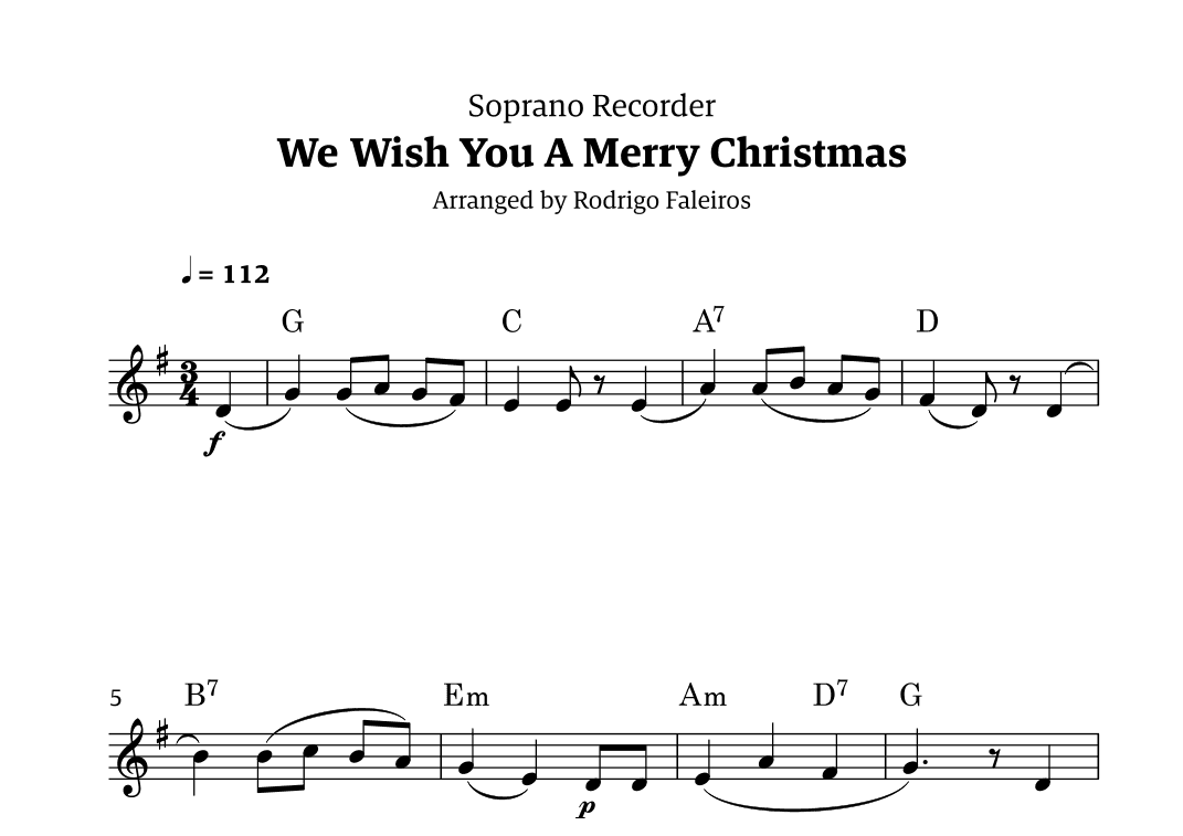 We Wish You a Merry Christmas (for solo soprano recorder) (arr. Rodrigo Faleiros)
