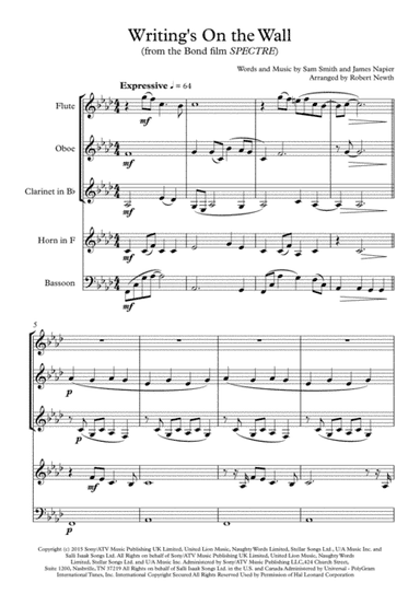 Writing's On The Wall from the film SPECTRE (arr. Robert Newth)