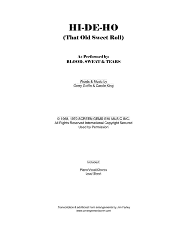 Hi-de-ho (that Old Sweet Roll) (arr. Jim Farley www.arrangementsone.com)
